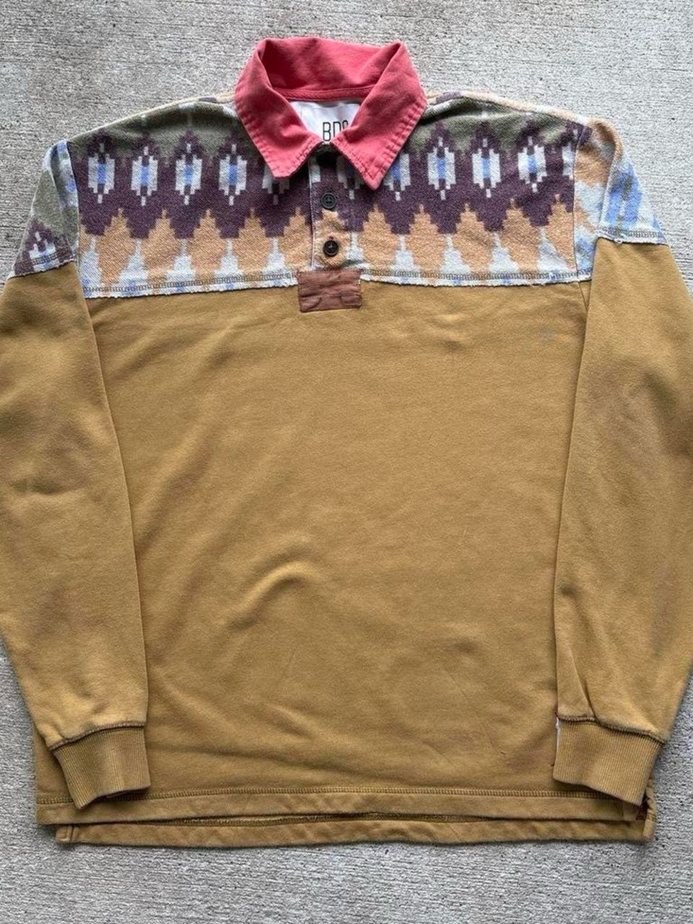 BDG Men’s Rugby Craft Pattern Brown Aztec Shirt Size S Heavy Weight Cotton